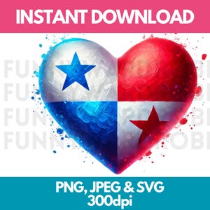 Panama Flag PNG SVG JPG Heart Watercolor Effect Digital Clipart Clip Art Graphic Image Instant Download-Personal/Commercial Use