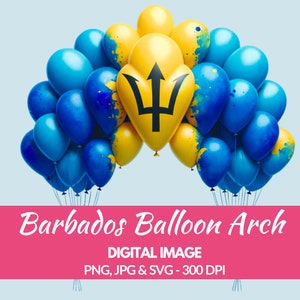 Arco de globos con efecto acuarela de la bandera de Barbados, PNG SVG, imágenes prediseñadas digitales, imágenes prediseñadas, descarga instantánea, uso personal y comercial