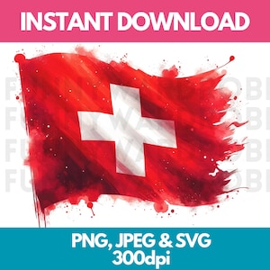 Drapeau suisse effet aquarelle PNG SVG JPG Clipart numérique Image graphique clipart téléchargement immédiat - usage personnel/commercial