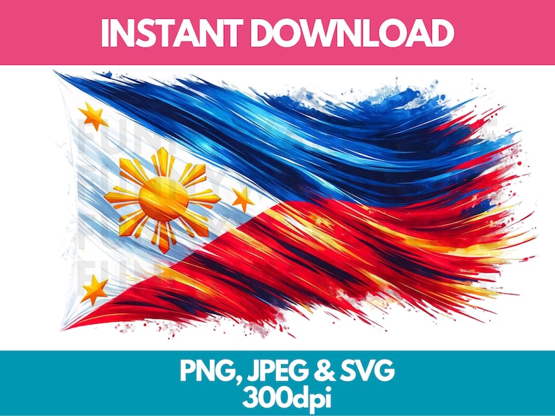Philippines Flag Watercolor Clipart: PNG, SVG, JPG (digital Download ...