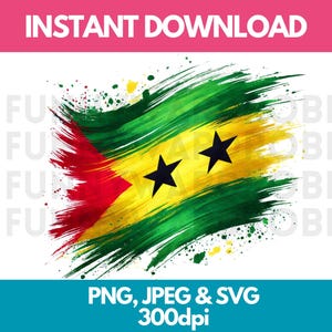 Sao Tome and Principe Flag PNG SVG JPG Watercolor Effect Digital Clipart Clip Art Graphic Image Instant Download-Personal/Commercial Use