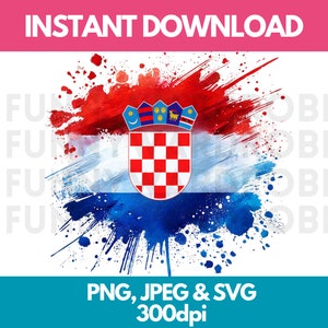 Croatia Flag PNG SVG JPG Watercolor Effect Digital Clipart Clip Art Graphic Image Instant Download - Personal/Commercial Use
