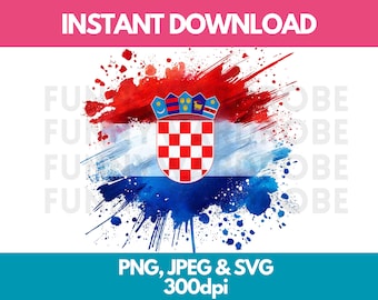 Croatia Flag Watercolor Clipart: PNG, SVG, JPG (Digital Download)