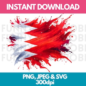 Bahrain Flag PNG SVG JPG Watercolor Effect Digital Clipart Clip Art Graphic Image Instant Download - Personal/Commercial Use