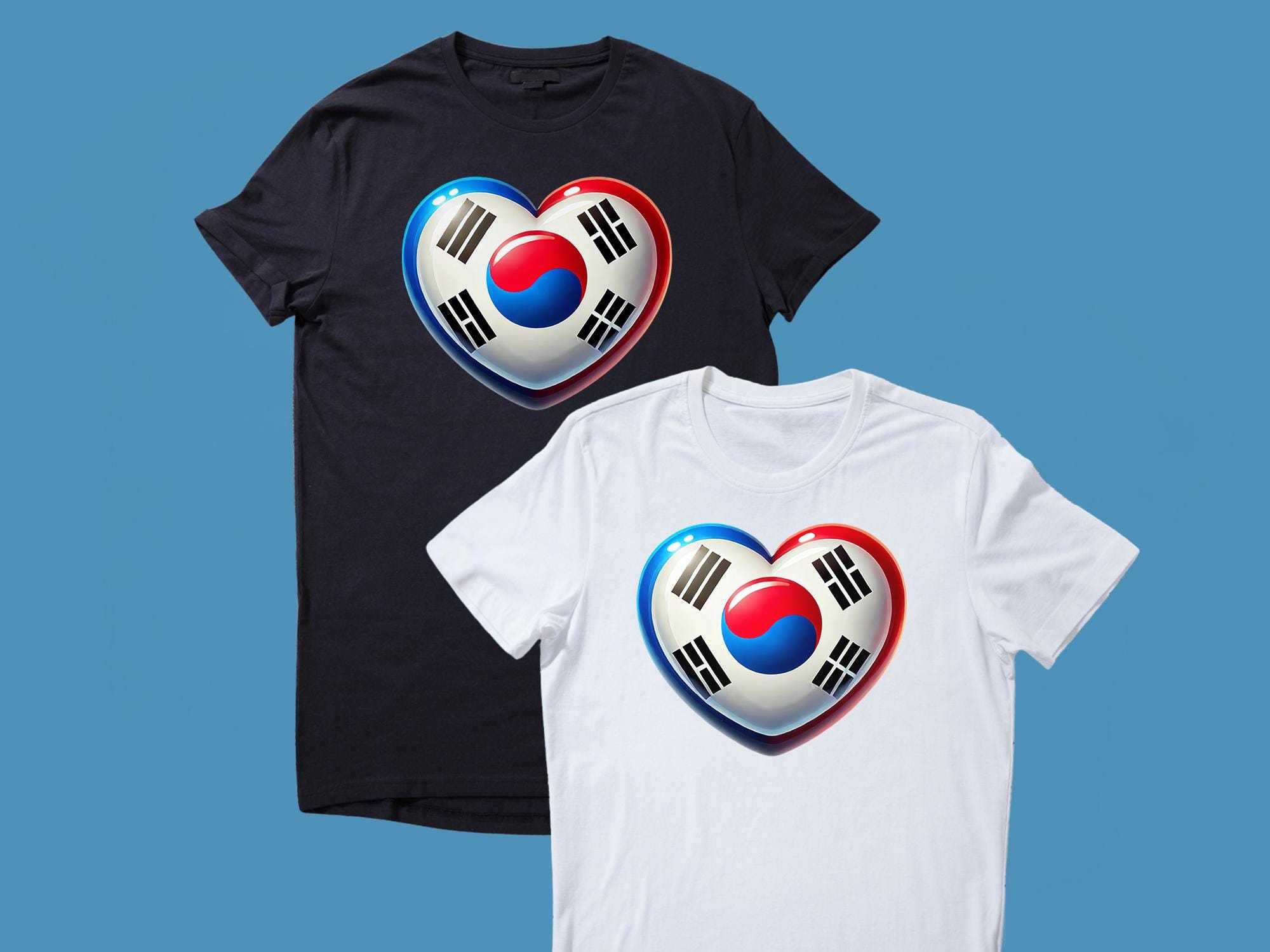 韓国国旗ハートプリント ユニセックス Tシャツ Tシャツ トップス