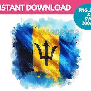 Barbados Flagge PNG SVG JPG Aquarell Effekt Digital Clipart Clip Art Grafik Bild Sofortiger Download - Persönliche/Kommerzielle Nutzung