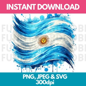 Drapeau de l'Argentine effet aquarelle PNG SVG JPG Clipart numérique Image graphique clipart téléchargement immédiat - usage personnel/commercial