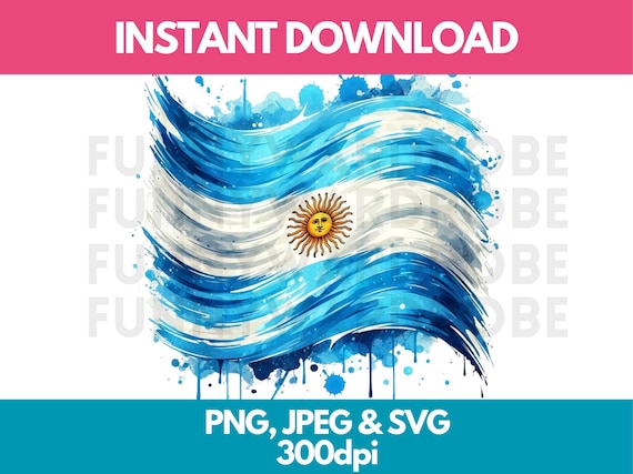 Argentina Flag Watercolor Clipart: PNG SVG JPG (Digital Download)