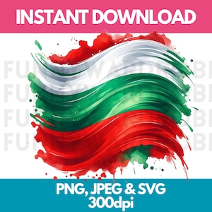 Bulgaria Flag PNG SVG JPG Watercolor Effect Digital Clipart Clip Art Graphic Image Instant Download - Personal/Commercial Use