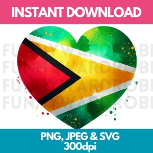 Guyana Flag PNG SVG JPG Heart Watercolor Effect Digital Clipart Clip Art Graphic Image Instant Download-Personal/Commercial Use