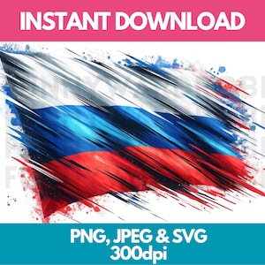 Russia Flag PNG SVG JPG Watercolor Effect Digital Clipart Clip Art Graphic Image Instant Download - Personal/Commercial Use