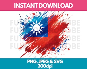 Bandera de Taiwán en acuarela: PNG, SVG, JPG (descarga digital)