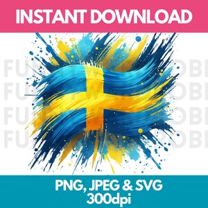 Sweden Flag PNG SVG JPG Watercolor Effect Digital Clipart Clip Art Graphic Image Instant Download-Personal/Commercial Use