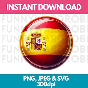 Spain Flag PNG SVG JPG Circle Round Watercolor Effect Digital Clipart Graphic Image Instant Download - Personal/Commercial Use