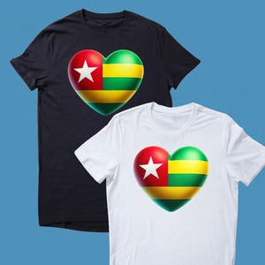 Togo Flag Heart Print Unisex T-Shirt TShirt Tee Shirt Top