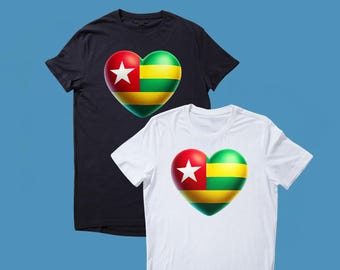 Togo Flag Heart Print Unisex T-Shirt TShirt Tee Shirt Top