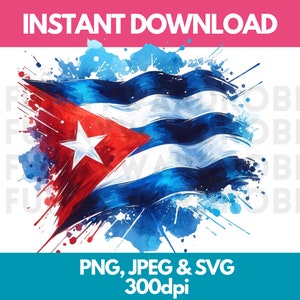 Bandeira cubana com efeito aquarela PNG SVG JPG Clipart digital Clip Art Imagem gráfica Download instantâneo - Uso pessoal/comercial