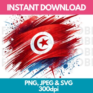Drapeau de la Tunisie PNG SVG JPG effet aquarelle Clipart numérique Image graphique clipart Téléchargement instantané - usage personnel/commercial