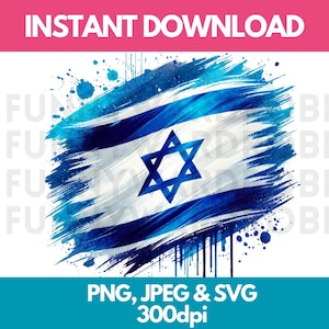 Israel Flag PNG SVG JPG Watercolor Effect Digital Clipart Clip Art Graphic Image Instant Download-Personal/Commercial Use