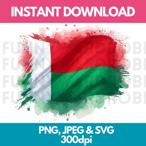 Madagascar Flag PNG SVG JPG Watercolor Effect Digital Clipart Clip Art Graphic Image Instant Download - Personal/Commercial Use