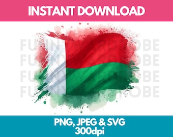 Bandeira de Madagascar em aquarela: PNG, SVG, JPG (download digital)