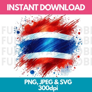 Thailand Flag PNG SVG JPG Watercolor Effect Digital Clipart Clip Art Graphic Image Instant Download - Personal/Commercial Use