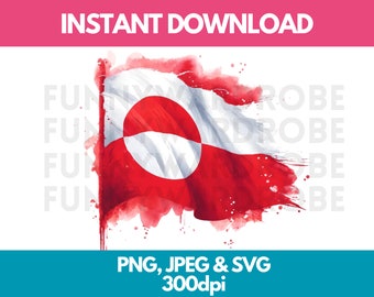 Greenland Flag Watercolor Clipart: PNG SVG JPG (Digital Download)