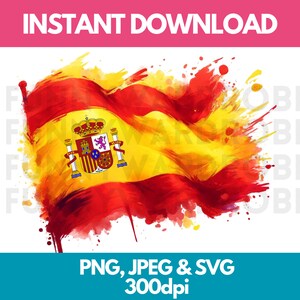 Drapeau de l'Espagne PNG SVG JPG effet aquarelle Clipart numérique Image graphique clipart téléchargement immédiat - usage personnel/commercial