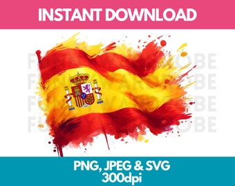 Spain Flag Watercolor Clipart: PNG, SVG, JPG (Digital Download)