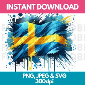 Sweden Flag PNG SVG JPG Watercolor Effect Digital Clipart Clip Art Graphic Image Instant Download-Personal/Commercial Use