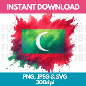Maldives Flag PNG SVG JPG Watercolor Effect Digital Clipart Clip Art Graphic Image Instant Download - Personal/Commercial Use