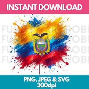 Ecuador Flag PNG SVG JPG Watercolor Effect Digital Clipart Clip Art Graphic Image Instant Download-Personal/Commercial Use