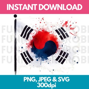 South Korea Flag PNG SVG JPG Watercolor Effect Digital Clipart Clip Art Graphic Image Instant Download - Personal/Commercial Use