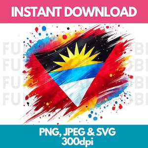 Bandera de Antigua y Barbuda con efecto acuarela, PNG, SVG, JPG, imágenes prediseñadas digitales, imágenes gráficas, descarga instantánea - Uso personal/comercial