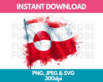 Greenland Flag Watercolor Clipart: PNG SVG JPG Graphic (Digital Download)