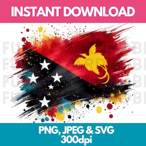 Bandiera della Papua Nuova Guinea PNG SVG JPG Effetto acquerello Clipart digitale Clip Art Immagine grafica Download immediato - Uso personale/commerciale