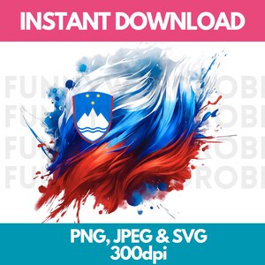 Slovenia Flag PNG SVG JPG Watercolor Effect Digital Clipart Clip Art Graphic Image Instant Download - Personal/Commercial Use