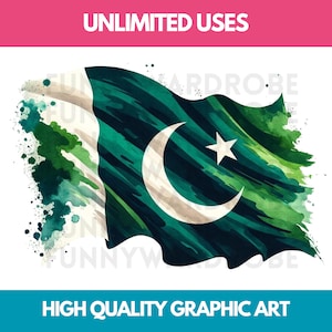 Pakistan Flag PNG SVG JPG Watercolor Effect Digital Clipart Clip Art Graphic Image Instant Download - Personal/Commercial Use