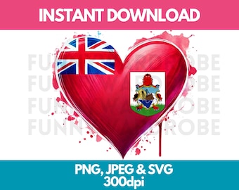 Bermudas hjärtaflagga akvarell clipart (PNG, SVG, JPG digital nedladdning)