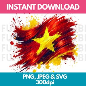Vietnam Flag PNG SVG JPG Watercolor Effect Digital Clipart Clip Art Graphic Image Instant Download -Personal/Commercial Use