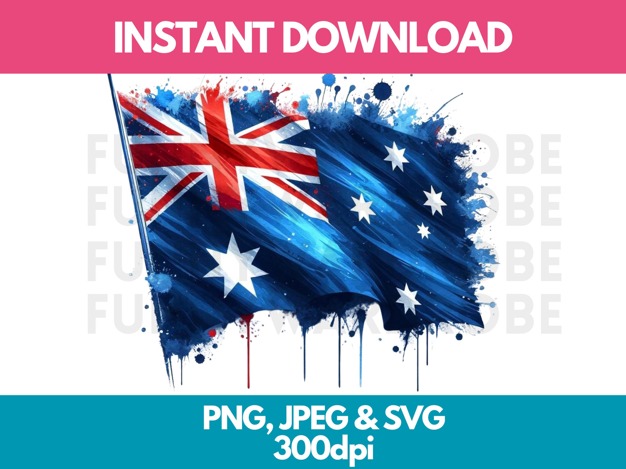 Australia Flag PNG SVG JPG Watercolor Effect Digital Clipart Clip Art Graphic Image Instant Download - Personal/Commercial Use