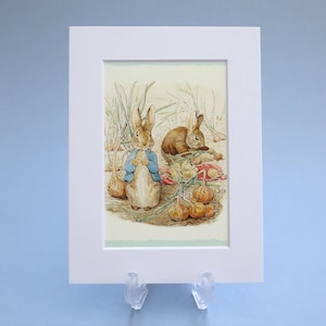 Gravura vintage de Beatrix Potter com Peter Rabbit e Benjamin Bunny, 15 x 20 cm, montada. Presente ideal para um quarto de bebê ou infantil.