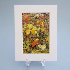 Brambly Hedge vintage print of the Autumn Story 6x8 inch mounted illustration. Ideal gift ready to frame for a nursery or child’s bedroom.