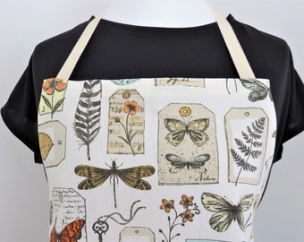 Wildlife print fabric apron.  Handmade apron with butterflies and flowers.  Cooking apron, pinafore, craft / baking apron for busy people.