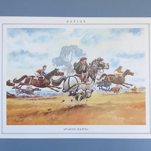 Vintage Norman Thelwell Sporting Print "Also Ran" originele grote full colour pagina 12" x 9" uit 1984, ingebonden sportcartoonsboek