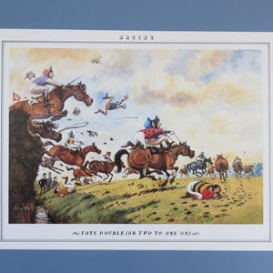 Vintage Norman Thelwell Sporting Print "Tote Double" original large full colour page 12" x 9" from 1984 disbound sporting cartoons book