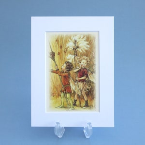 Impression vintage Flower Fairies de la fée des joncs et des linaigrettes, illustration contrecollée de 6 x 20 cm, idéale pour une chambre de bébé ou d'enfant.