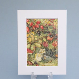 Brambly Hedge vintage print Primrose Gets Lost from the Autumn Story 6x8 inch mounted illustration. To frame for a nursery or child’s room.