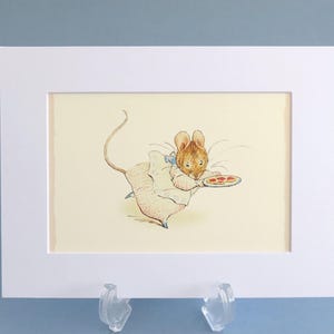 Beatrix Potter vintage print of Appley Dapply, 6x8 inch mounted illustration in a cellophane sleeve. Gift for nursery or child’s bedroom.