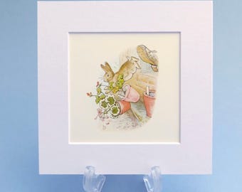Gravura vintage de Beatrix Potter do Peter Rabbit, ilustração de 15 x 15 cm montada em celofane. Presente ideal para berçário ou quarto infantil.